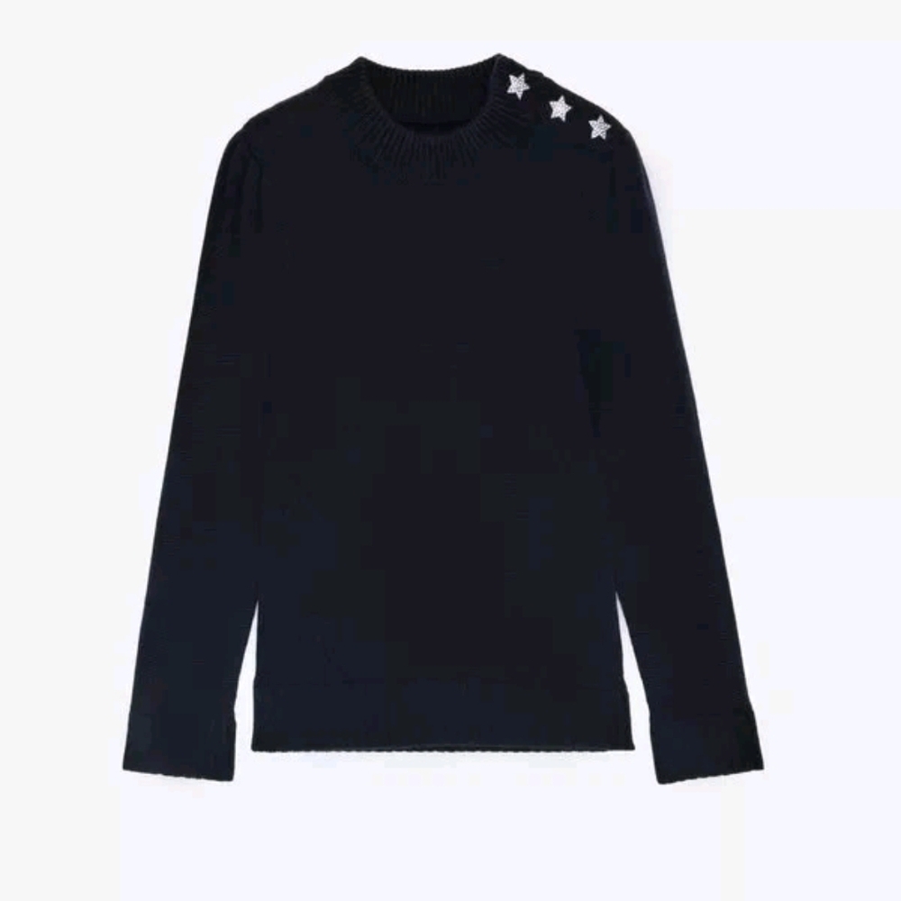 Zadig & Voltaire Betson Cashmere Sweater Pullover Navy Jumper, Sz S, No Button!